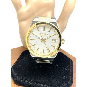 Seiko Men's Watch SUR558 Quartz Silver Dial Date Two Tone Stainless Steel 39mm